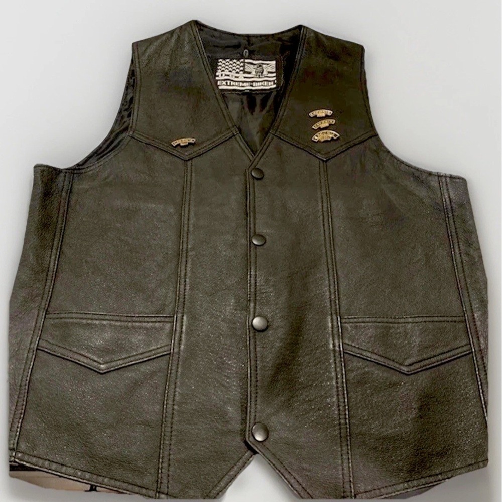 Black Leather Vest Mens Medium Includes Bike Week Pins Laconia NH VTG Rare Biker